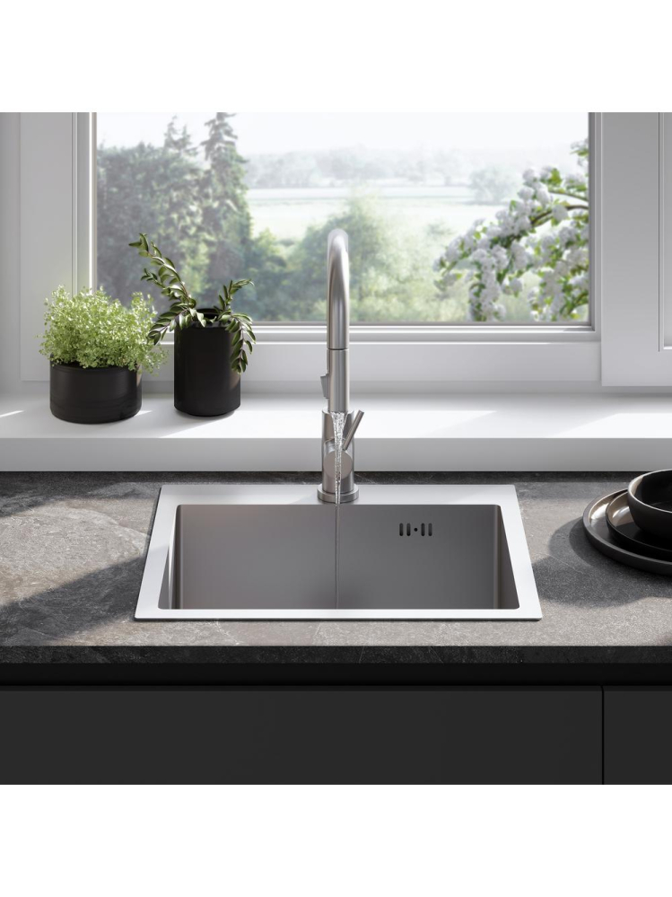 Chiuvetă inox Leo 50 cu baterie crom periat [3]