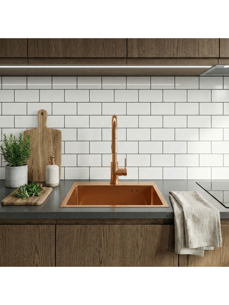 Chiuvetă inox Leo 50x45 cm cu baterie cupru periat [5]