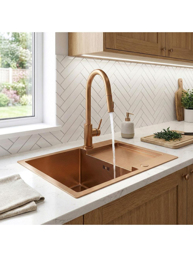 Chiuvetă inox Paul 60x48 cm cu baterie cupru periat [5]