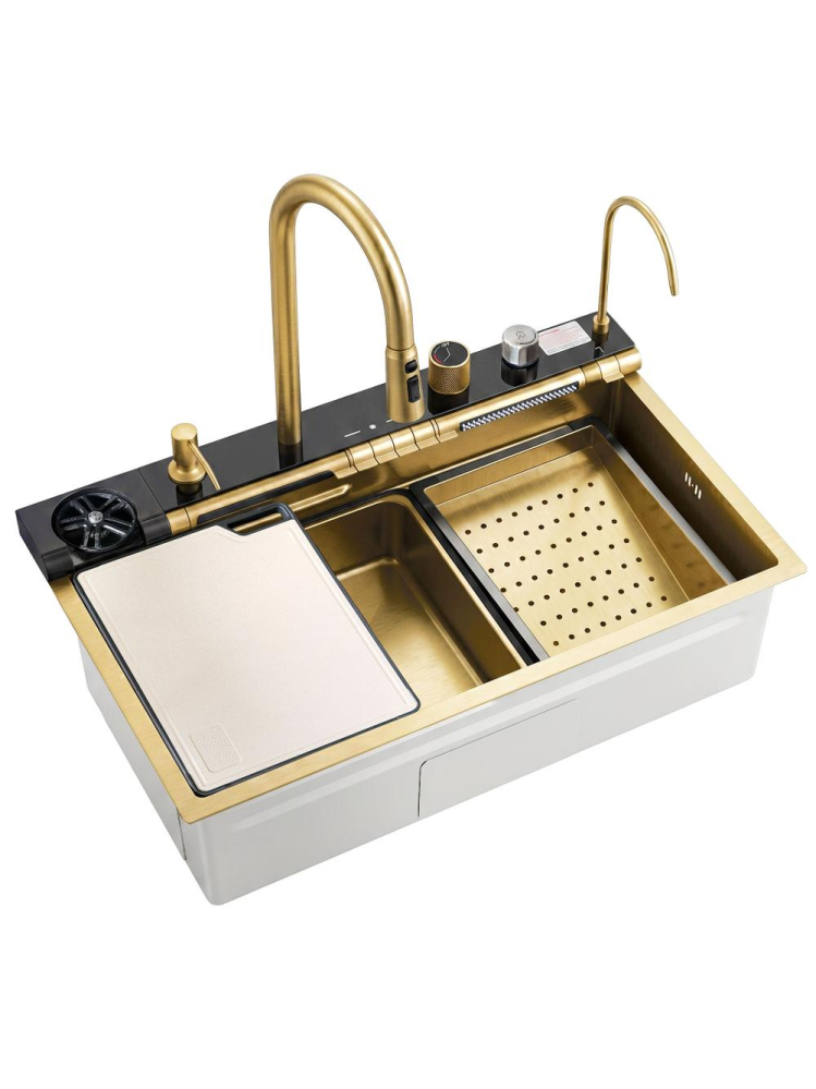 Chiuvetă multifuncțională din oțel 10 în 1 REA Alonzo 75x46 cm auriu periat [16]