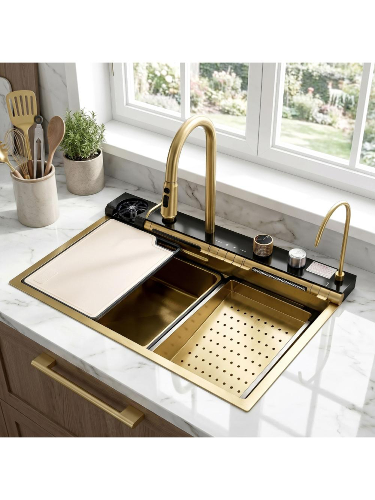 Chiuvetă multifuncțională din oțel 10 în 1 REA Alonzo 75x46 cm auriu periat [5]
