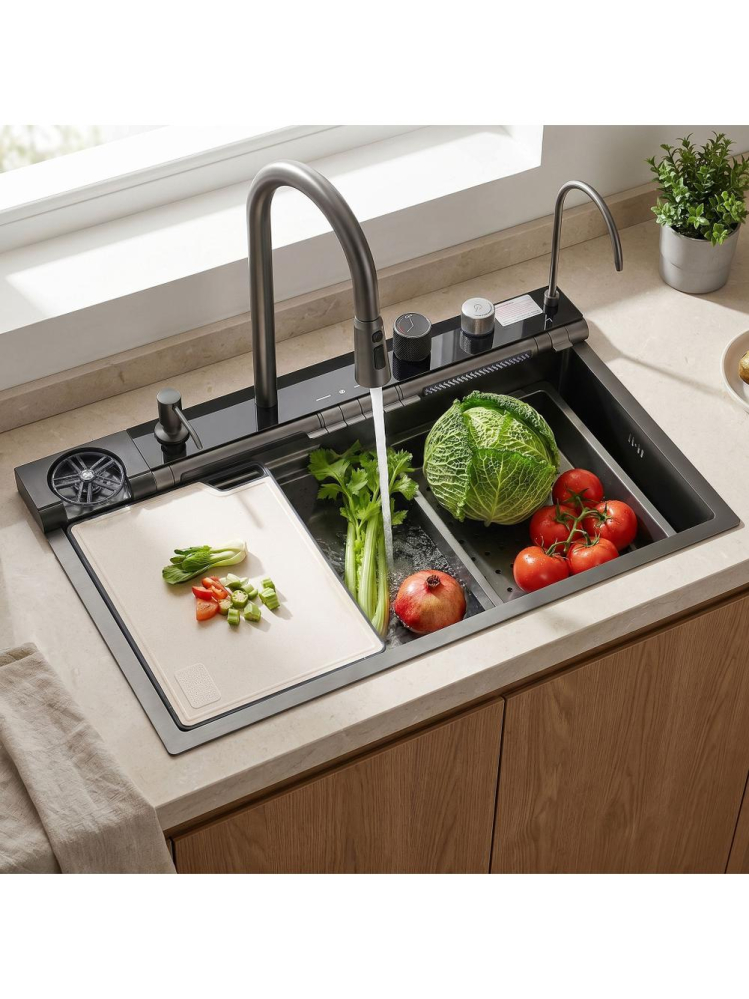 Chiuvetă multifuncțională din oțel 10 în 1 REA Alonzo 75x46 cm Negru metalic [10]