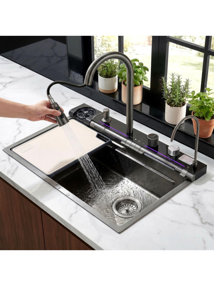 Chiuvetă multifuncțională din oțel 10 în 1 REA Alonzo 75x46 cm Negru metalic [9]