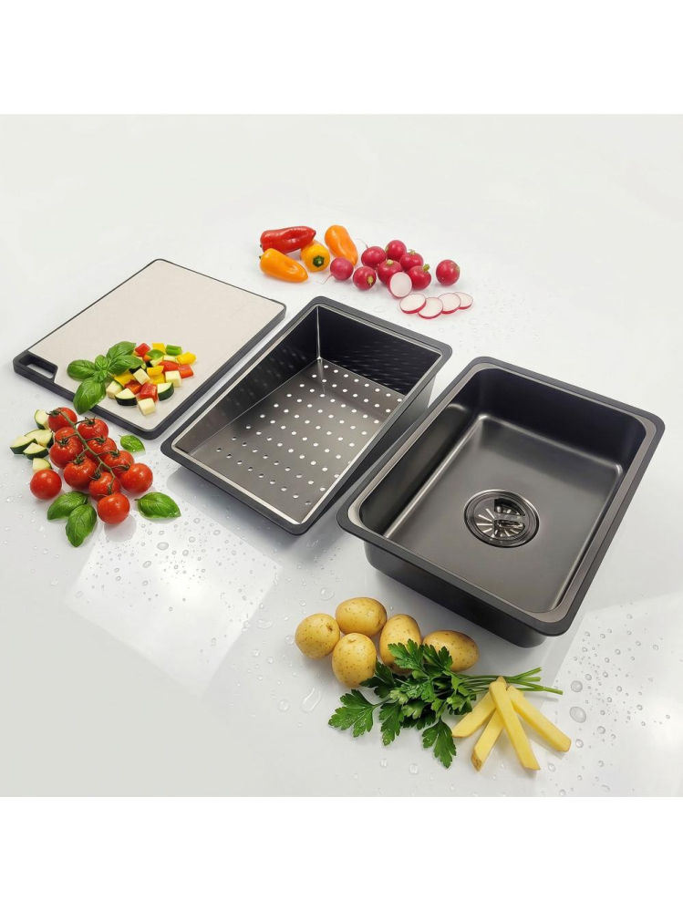 Chiuvetă multifuncțională din oțel 10 în 1 REA Alonzo 75x46 cm Negru metalic [13]