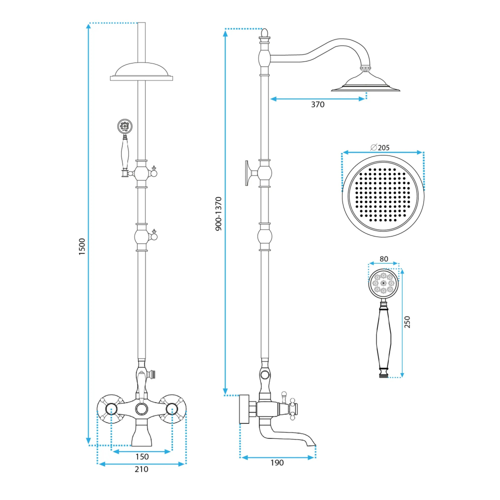 Coloana de dus cu baterie dubla comanda bronz periat Rea Bergamo [8]