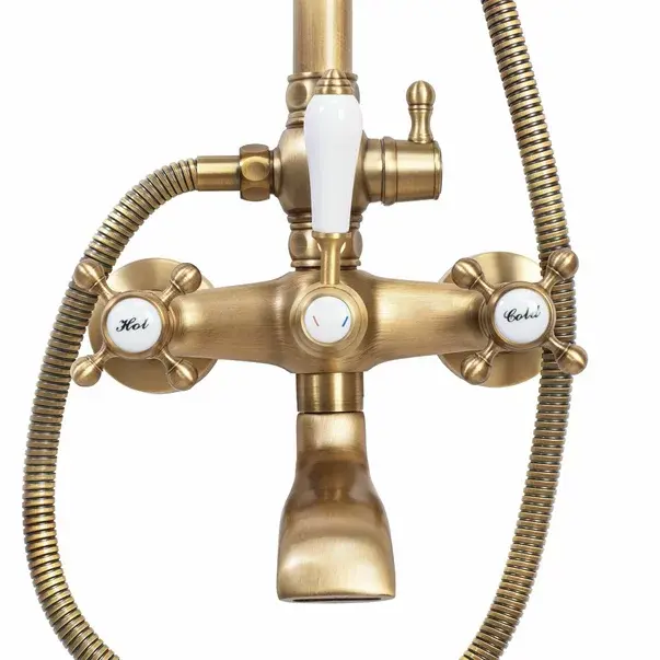 Coloana de dus cu baterie dubla comanda bronz periat Rea Bergamo [2]