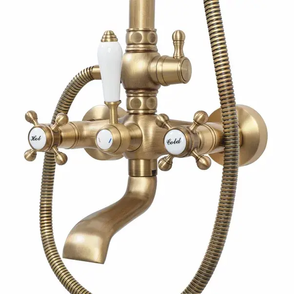 Coloana de dus cu baterie dubla comanda bronz periat Rea Bergamo [5]