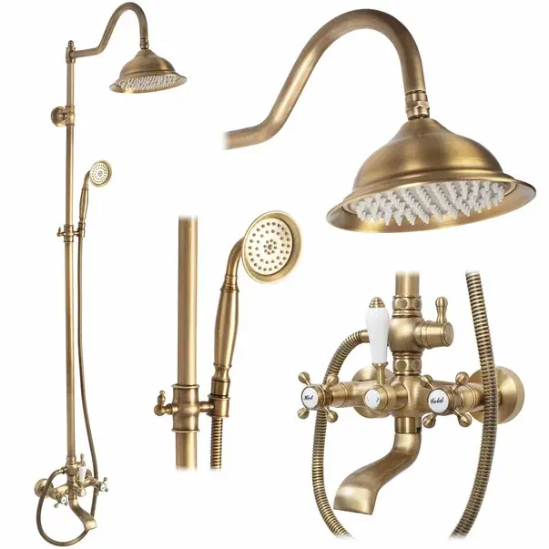 Coloana de dus cu baterie dubla comanda bronz periat Rea Bergamo [1]