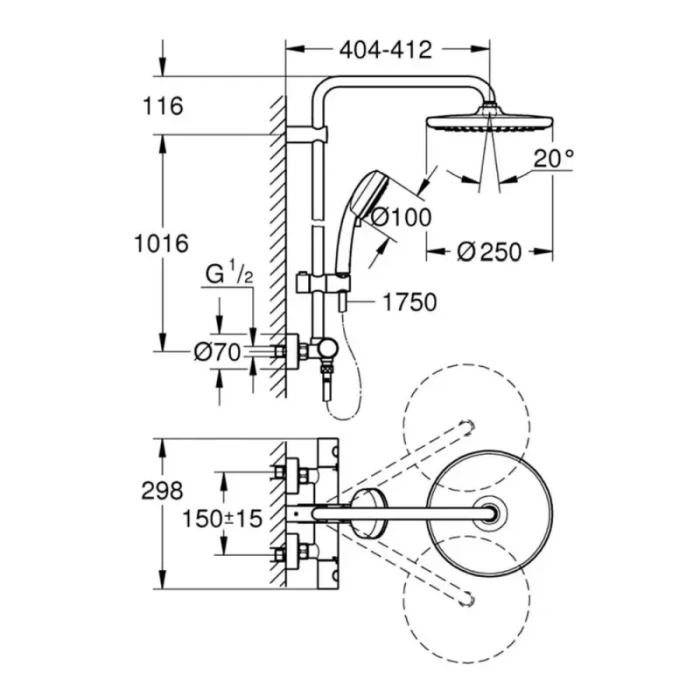 Coloana de dus cu baterie termostatata 26670000 Grohe Tempesta Cosmopolitan 250 [5]