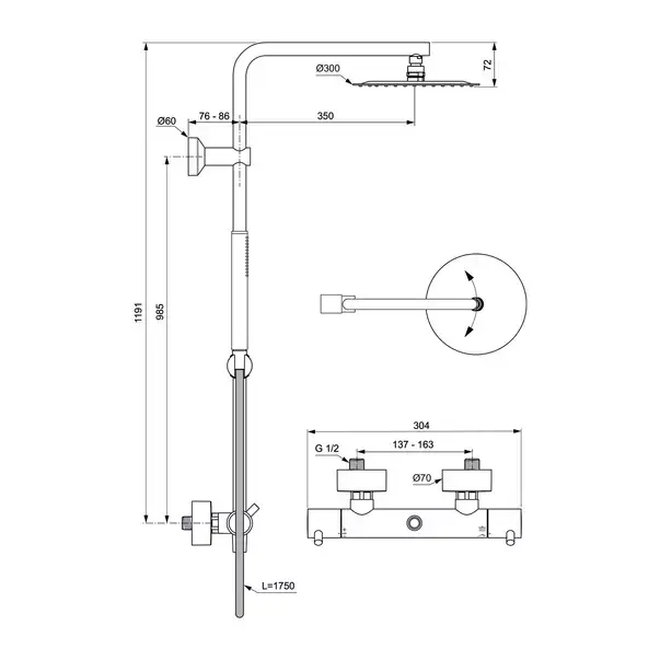 Coloana de dus cu baterie termostatata auriu periat Ideal Standard Ceratherm T125 [8]