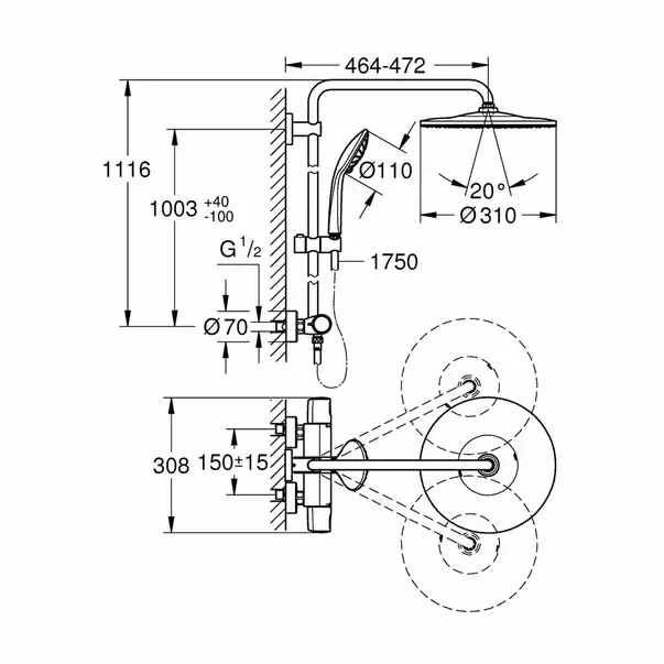 Coloana de dus cu baterie termostatata Grohe Euphoria 310 [2]