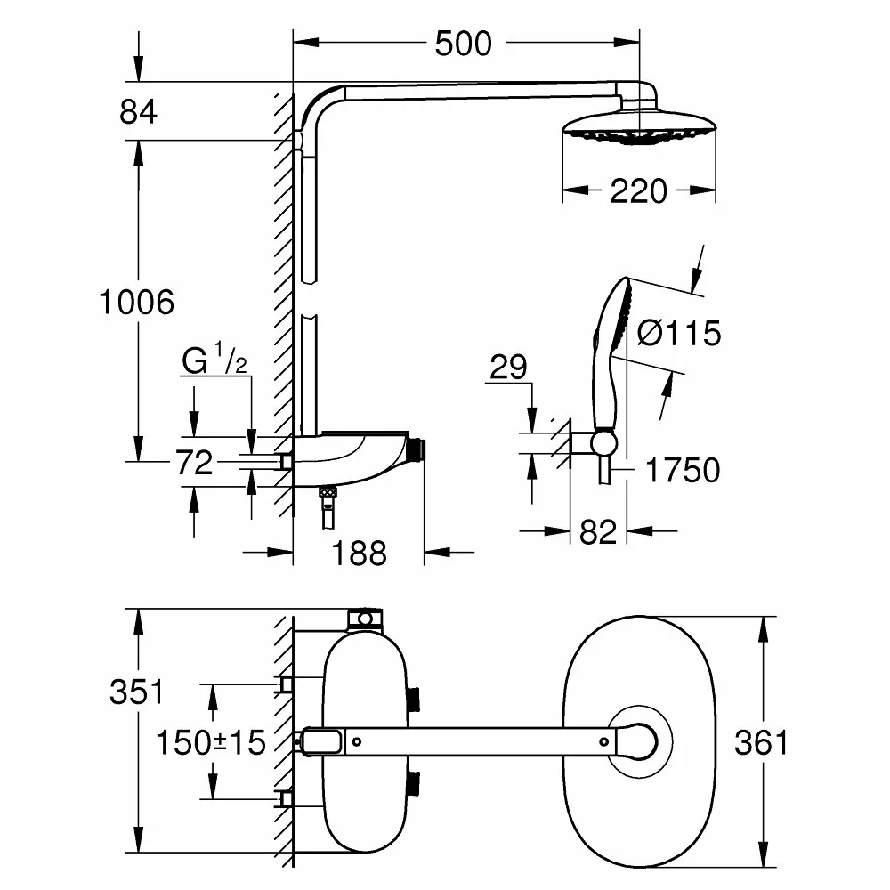 Coloana de dus cu baterie termostatata Grohe RainShower System SmartControl 360 Duo [7]