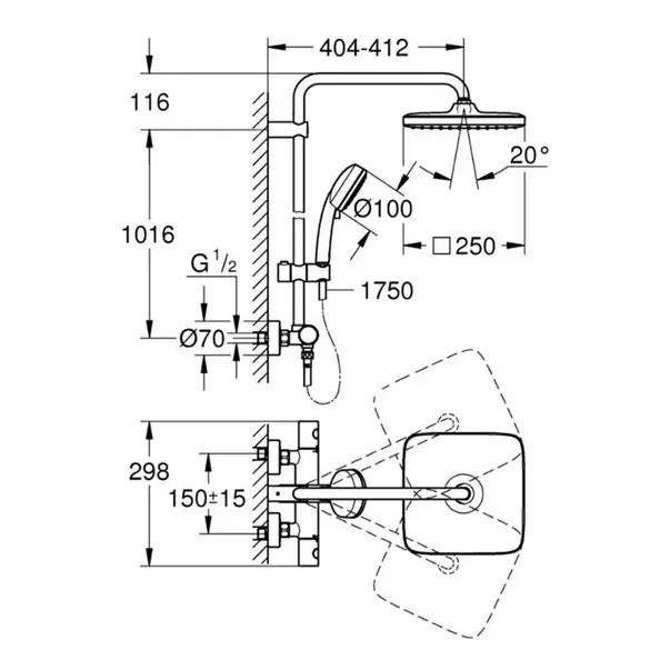 Coloana de dus cu baterie termostatata Grohe Tempesta Cosmopolitan 250 Cube [2]