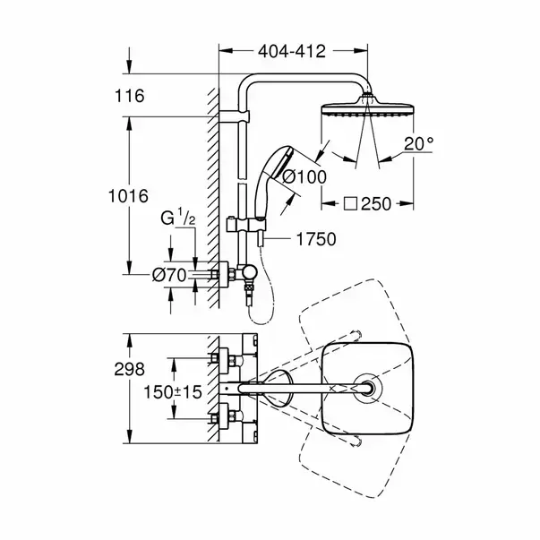 Coloana de dus cu baterie termostatata Grohe Vitalio Start Cube 250 [3]