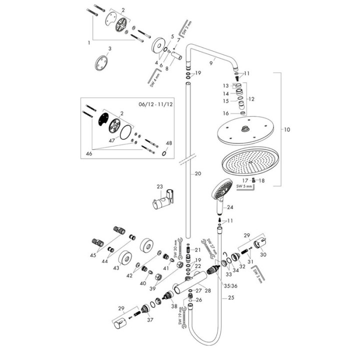 Coloana de dus cu baterie termostatata, Hansgrohe, Croma Select S, cu bara si suport dus, bronz periat [4]