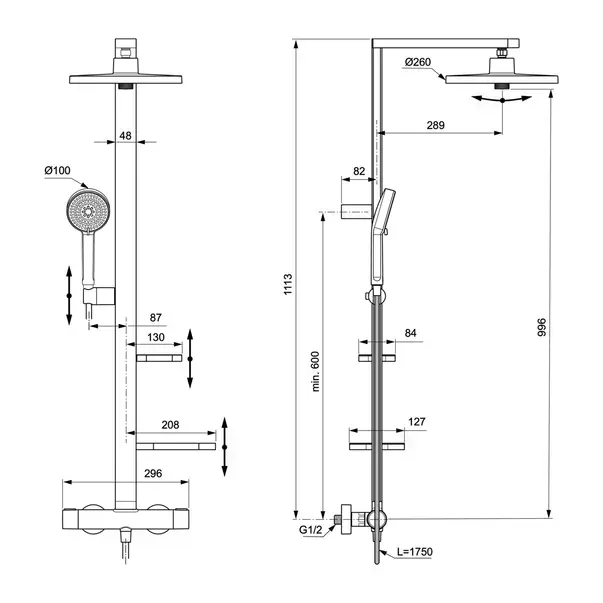 Coloana de dus cu baterie termostatata rose mat Ideal Standard Alu+ [15]