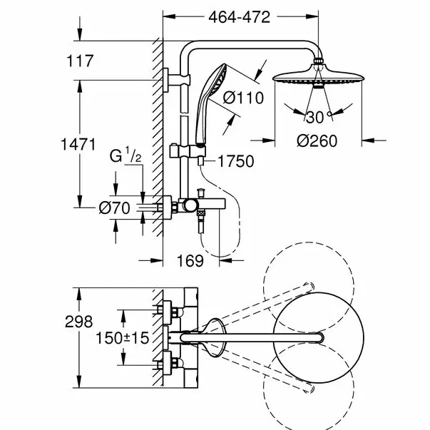 Coloana de dus cu baterie termostatata si pipa cada Grohe Euphoria 260 [2]