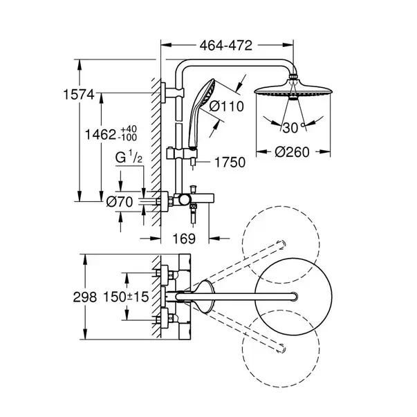 Coloana de dus cu baterie termostatata si pipa cada Grohe Euphoria New 260 [2]