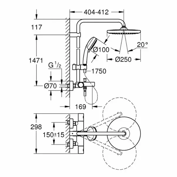 Coloana de dus cu baterie termostatata si pipa cada Grohe Tempesta Cosmopolitan 250 [2]