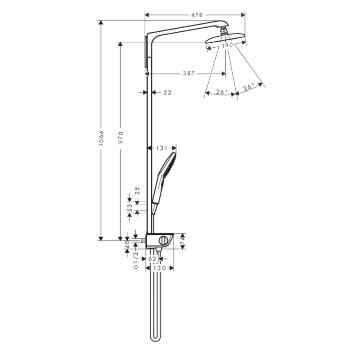 Coloana de dus cu termostat, Hansgrohe, Raindance Select E 360, cu cap fix si mobil, crom [2]