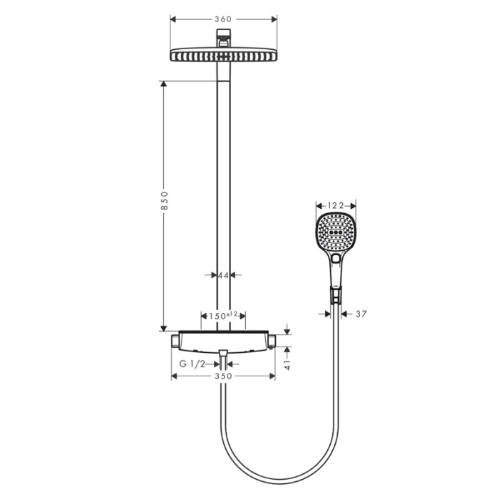 Coloana de dus cu termostat, Hansgrohe, Raindance Select E 360, cu cap fix si mobil, crom [3]