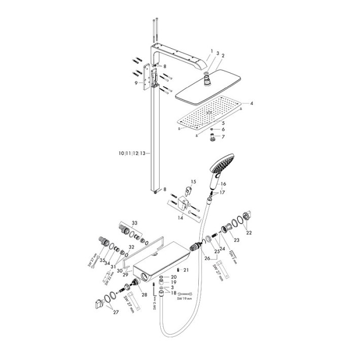 Coloana de dus cu termostat, Hansgrohe, Raindance Select E 360, cu cap fix si mobil, crom [4]
