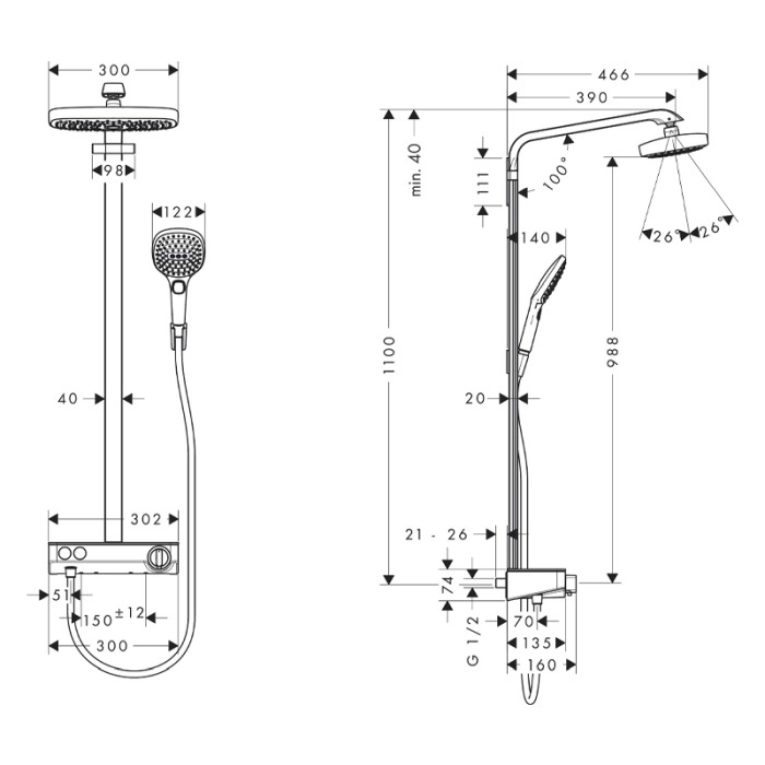 Coloana de dus cu termostat Hansgrohe, Raindance Select E300, crom [2]
