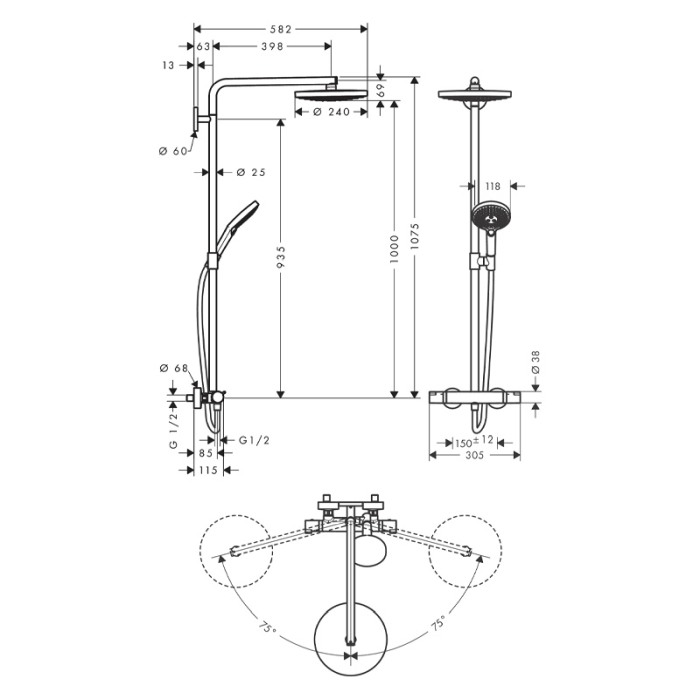 Coloana de dus cu termostat Hansgrohe, Raindance Select S240, crom [2]