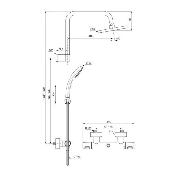 Coloana de dus cu termostat Ideal Standard Ceratherm T25 negru mat palarie 1 functie [11]