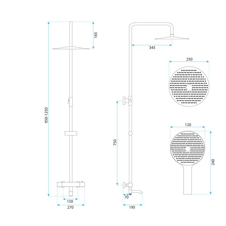 Coloana de dus cu termostat Lungo Diamond cupru [5]
