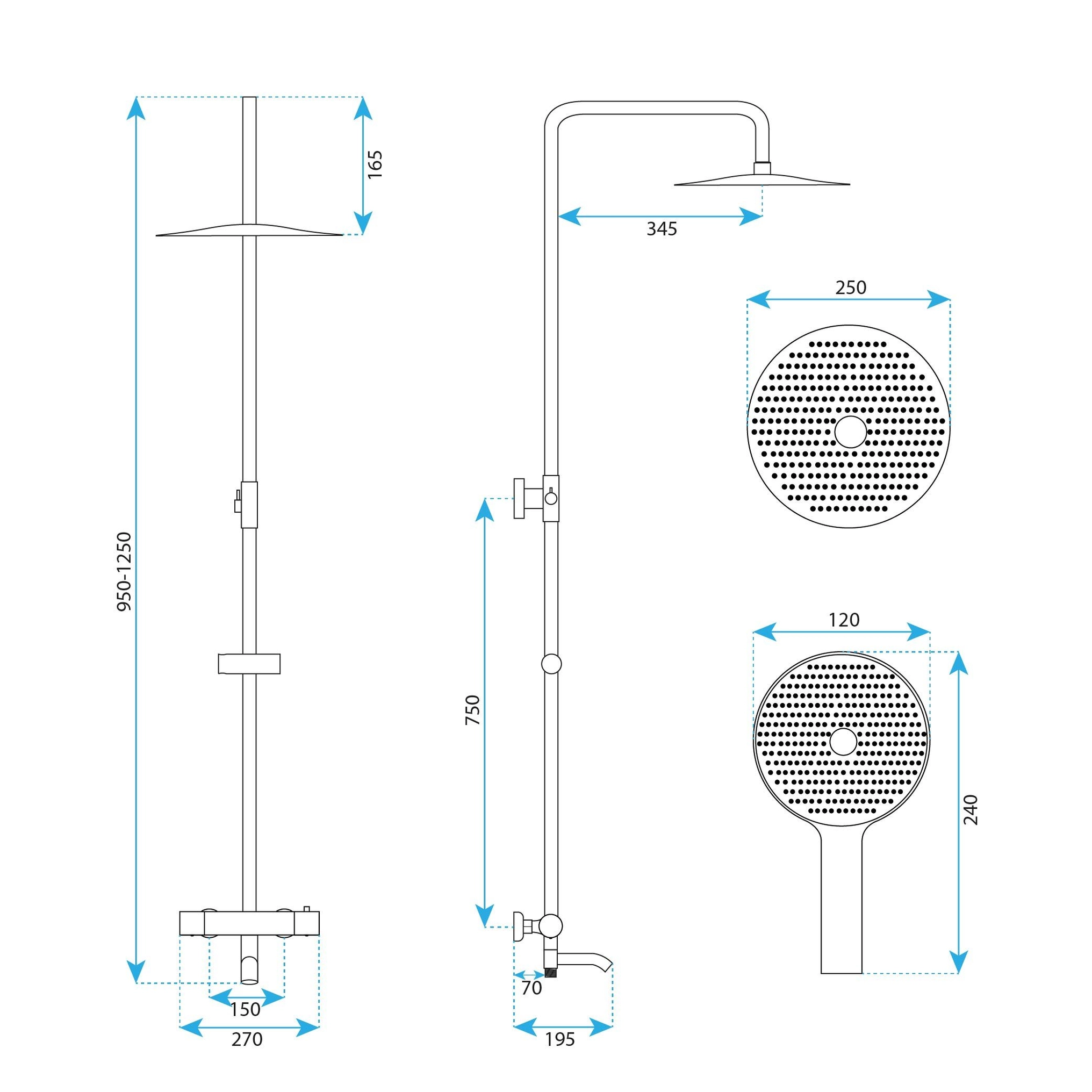 Coloana de dus cu termostat Rea Lungo Diamond cupru periat 820-1170 mm [10]