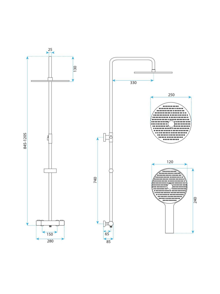 Coloana de dus cu termostat Rea Drop auriu periat montaj suprafata 845-1205 mm [10]