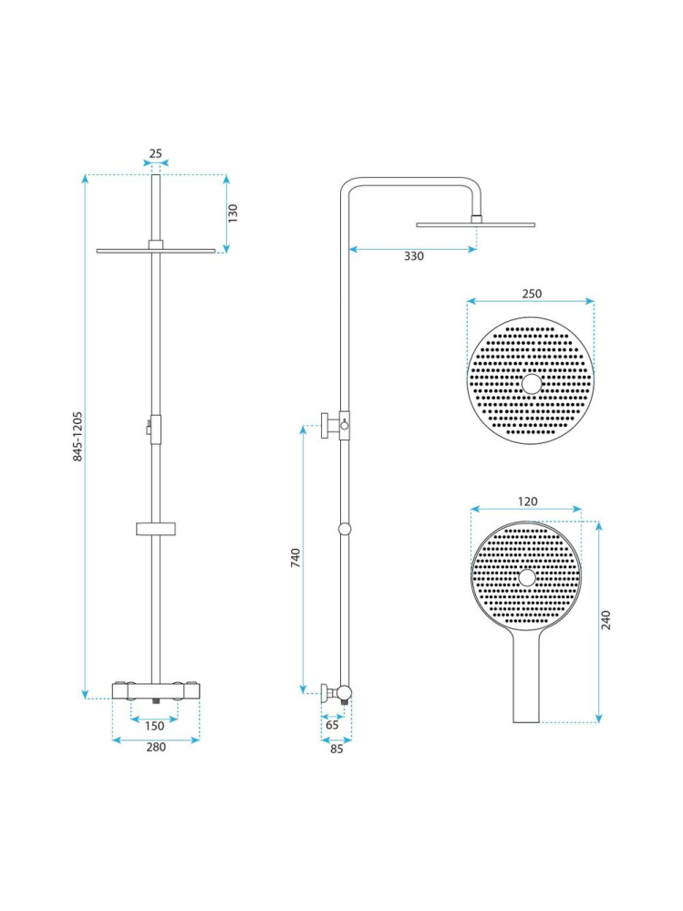 Coloana de dus cu termostat Rea Drop cupru periat montaj suprafata 845-1205 mm [11]