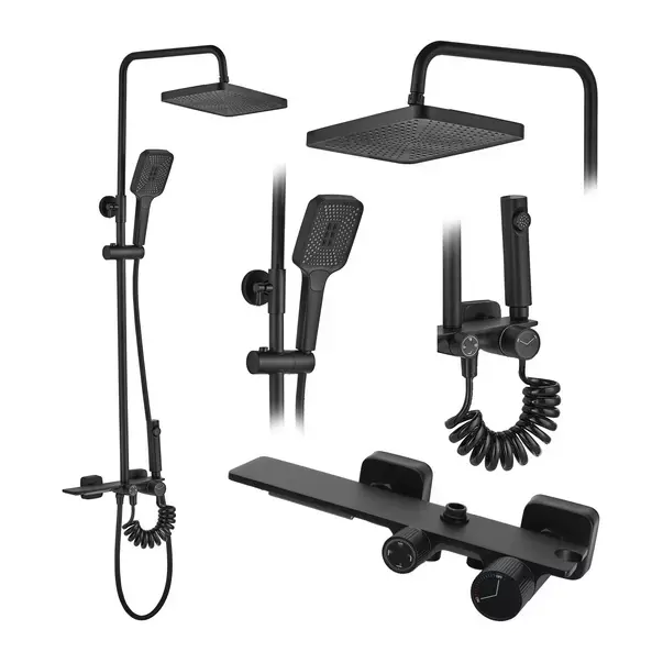 Coloana de dus cu termostat Rea Helix negru mat plus dus igienic [2]