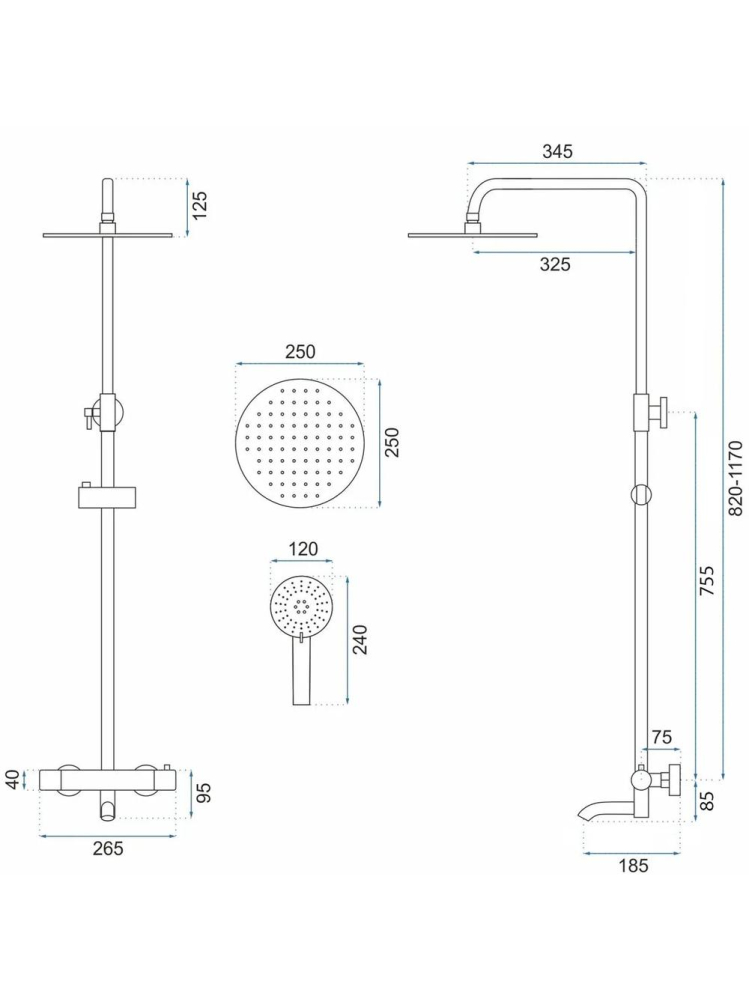 Coloana de dus cu termostat REA Lungo finisaj cupru montaj suprafata 820-1170 mm [9]