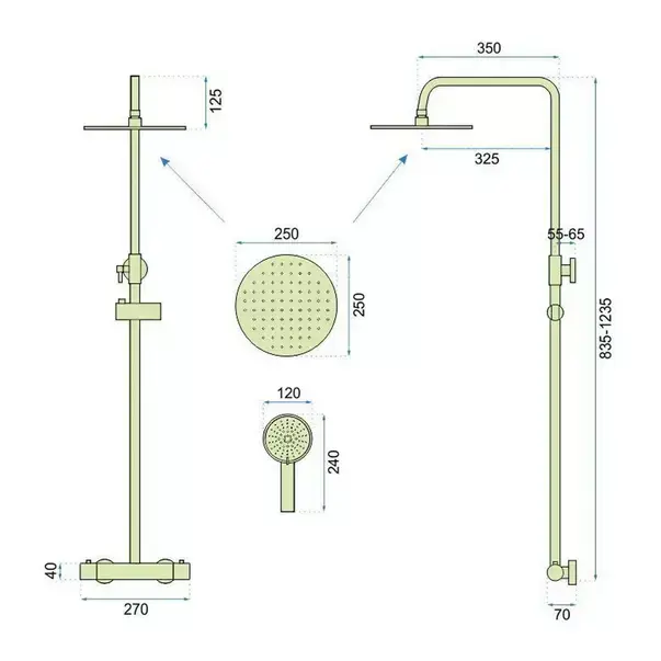 Coloana de dus cu termostat Rea Vincent palarie 1 functie nichel periat [7]