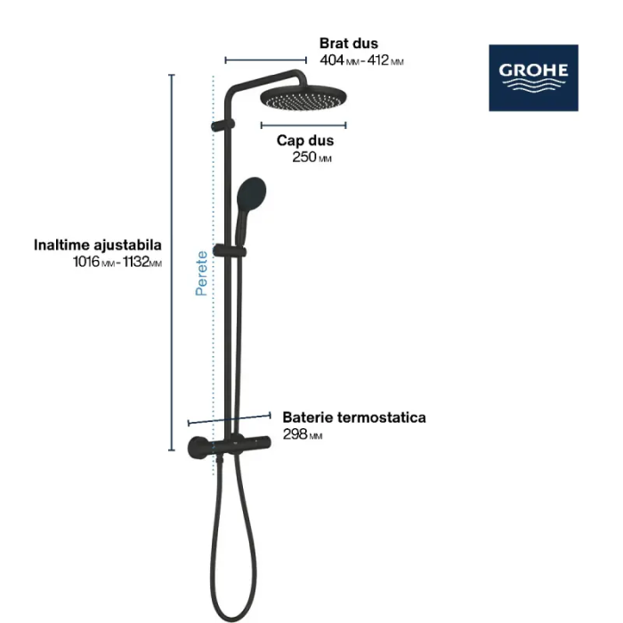 Coloana de dus Grohe Tempesta 250 266702431 baterie termostatata [3]