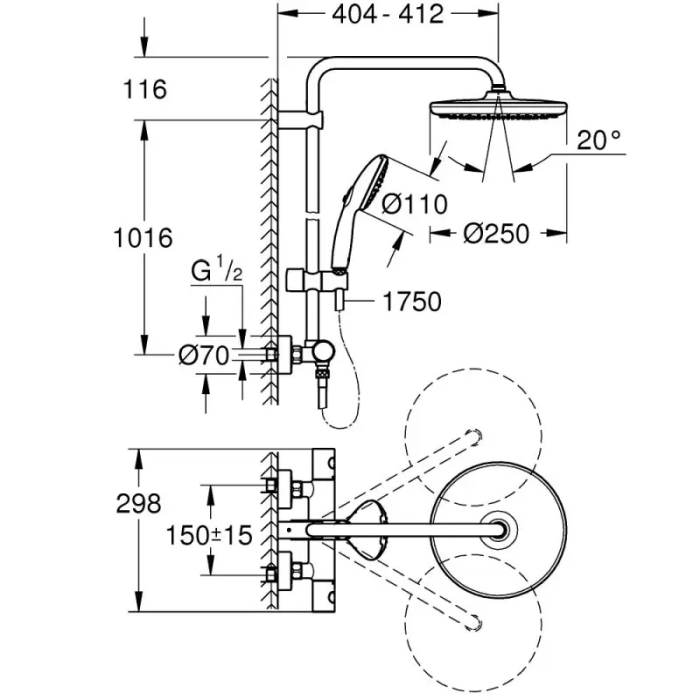 Coloana de dus Grohe Tempesta 250 266702431 baterie termostatata [2]