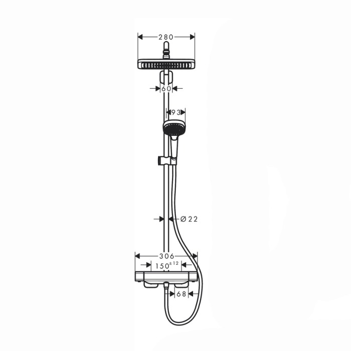 Coloana de dus Hansgrohe, Croma E 280, cu baterie de dus termostatata, 1 jet, crom [2]