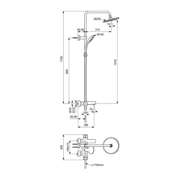 Coloana de dus Ideal Standard Cerafine O negru mat palarie 1 functie [10]