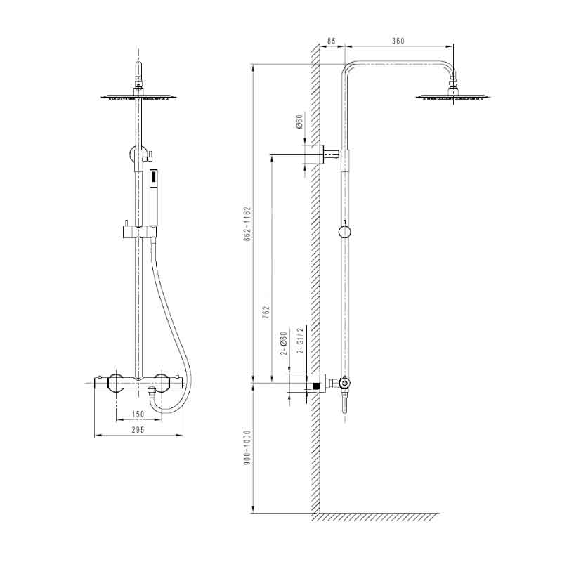  Coloana de dus LaVita, Verdi, cu baterie termostatică, pălărie rotunda, bară și furtun, 1 jet, brushed copper [2]