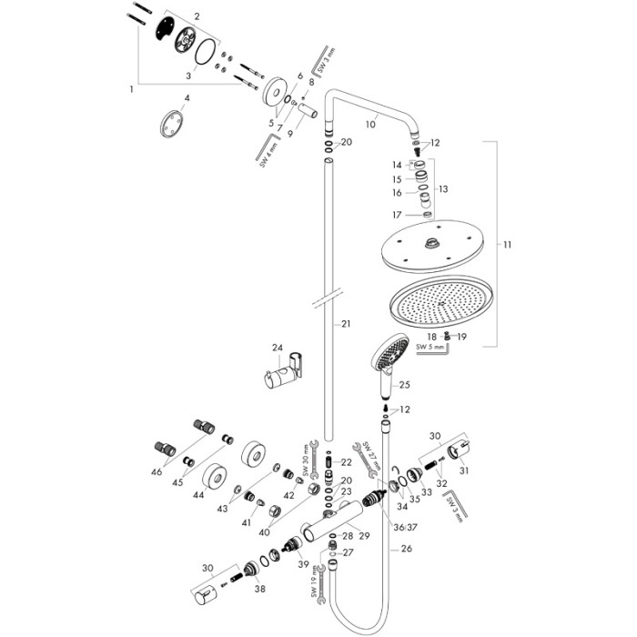 Coloana de dus negru mat, cu baterie termostatata, Hansgrohe, Croma Select S, cu bara si suport dus [5]