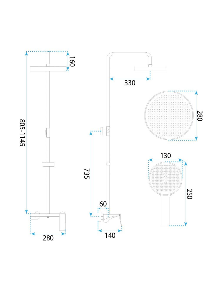 Set dus Rea Vision auriu monocomanda suprafata para ploaie pipa cascada pivotanta [11]