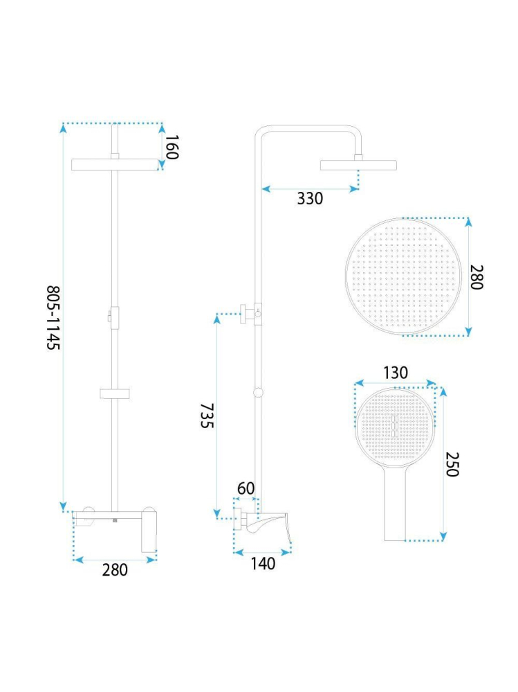 Set dus Rea Vision auriu periat baterie monocomanda coloana reglabila pipa pivotanta [9]
