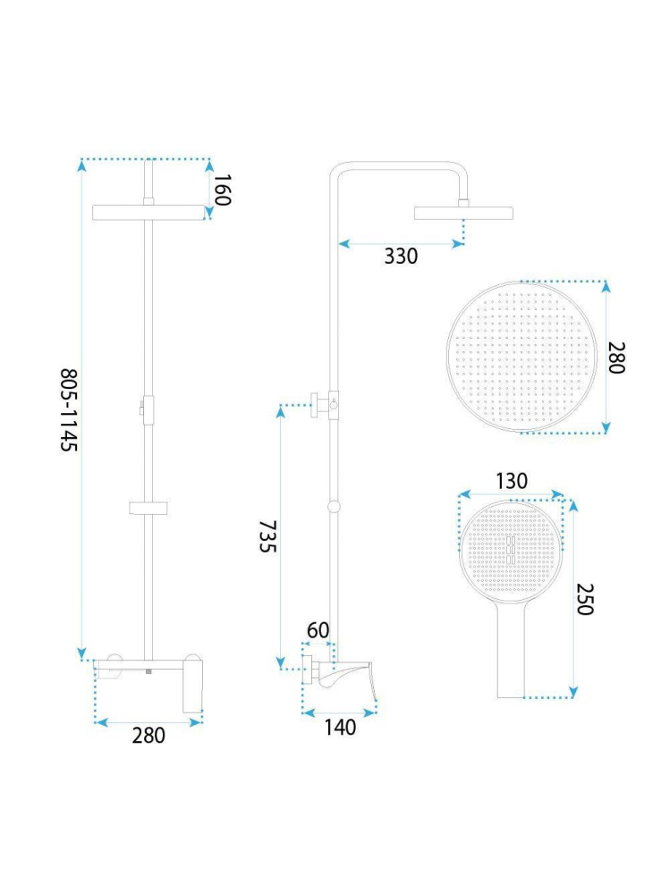 Set dus Rea Vision finisaj titan baterie monocomanda montaj suprafata pipa pivotanta [11]