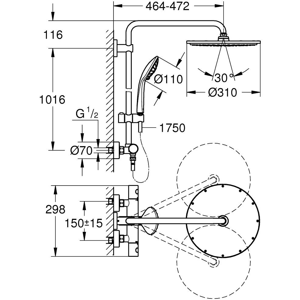 Coloana dus cu baterie si termostat Grohe Euphoria 310, antracit (hard graphite) [5]