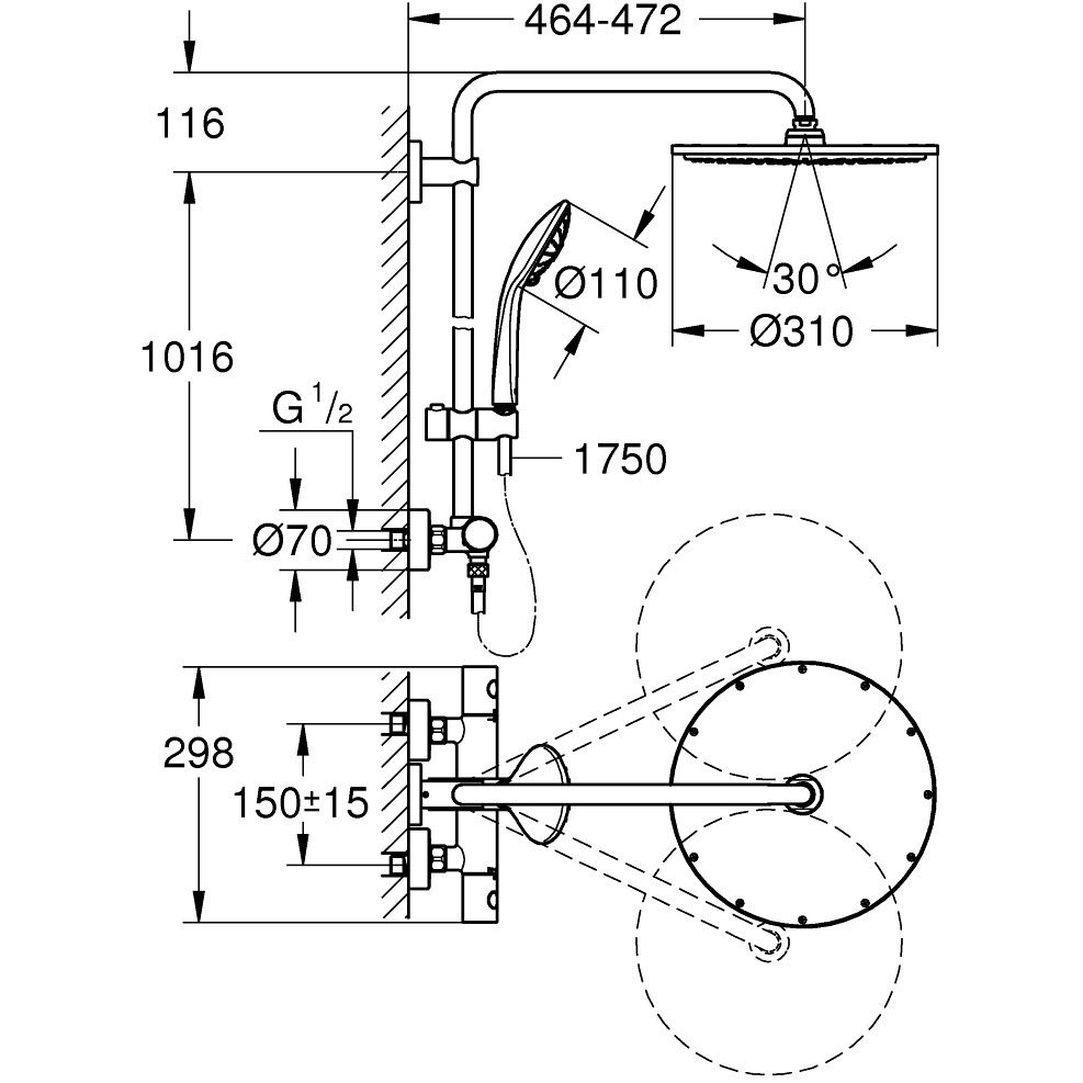 Coloana dus cu baterie si termostat Grohe Euphoria 310, cupru mat [2]