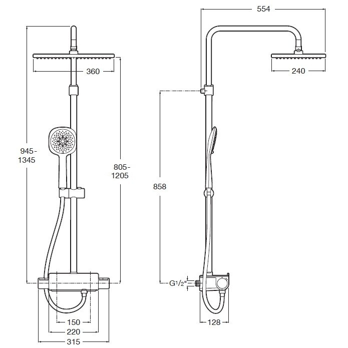 Coloana dus cu baterie si termostat Roca Deck, cap dus 36x24 cm [2]