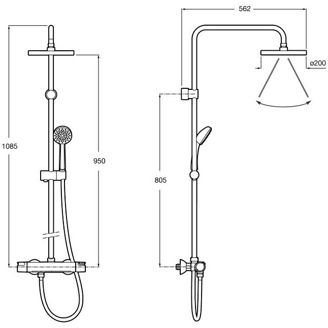Coloana dus cu baterie si termostat Roca Victoria, si dus fix Ø20 cm [2]