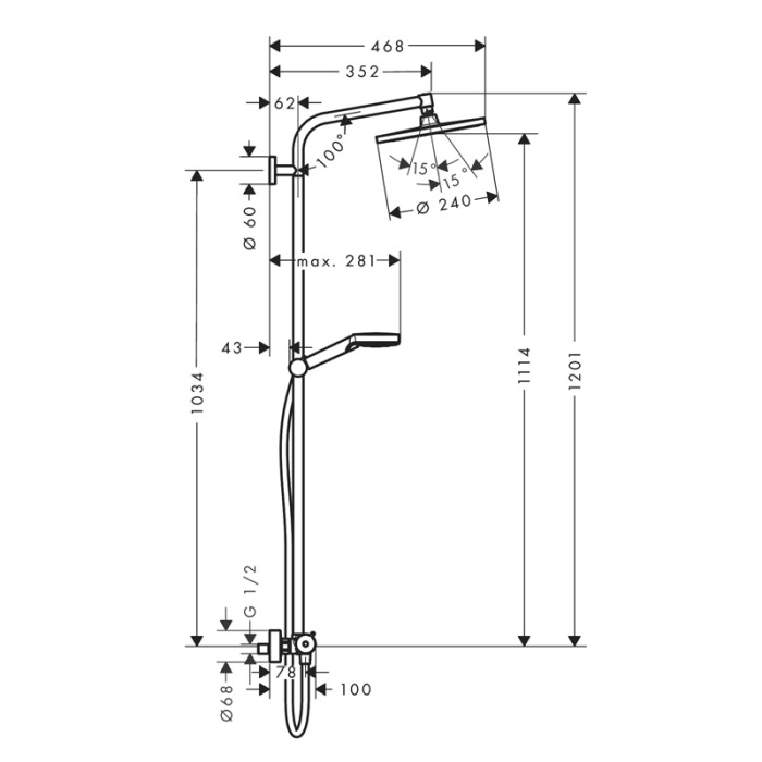 Coloana dus termostata Hansgrohe, Crometta S240, crom [3]